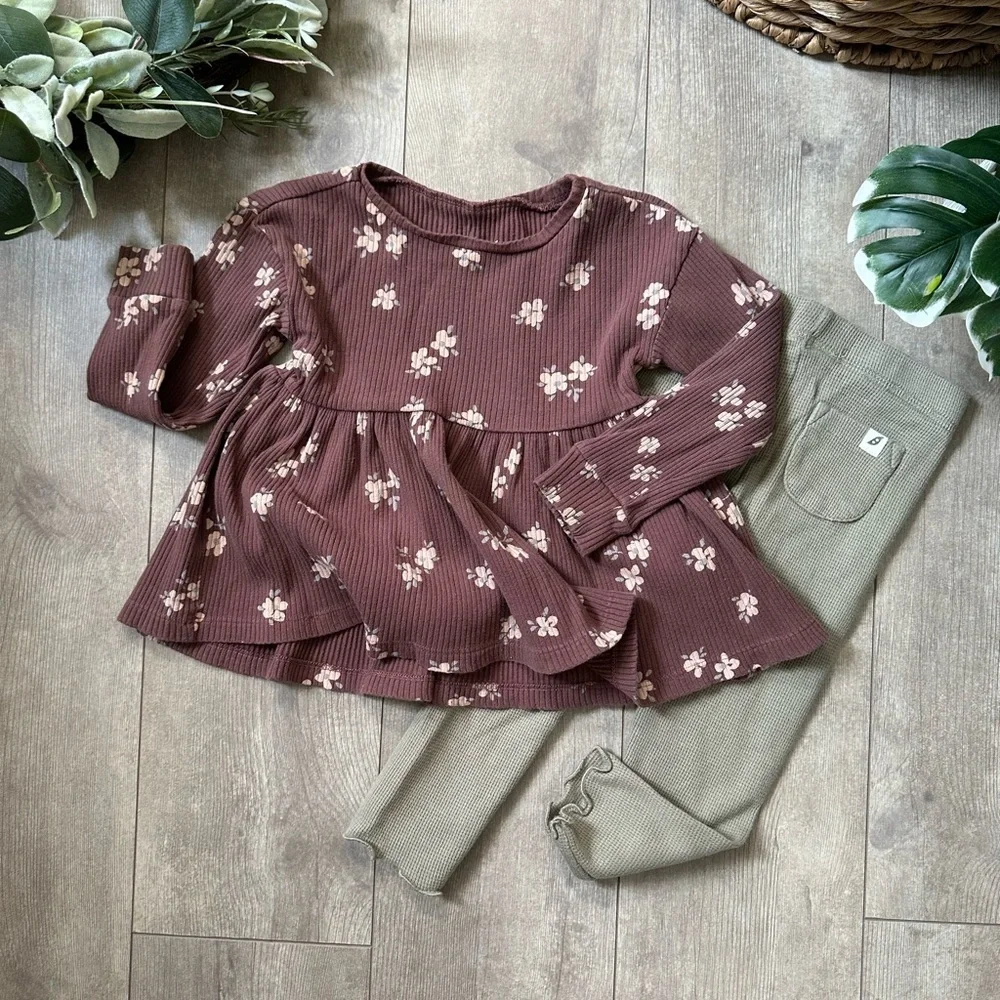 Easy Peasy Organic Cotton Boho Outfit Set Toddler Girl Rustic Floral